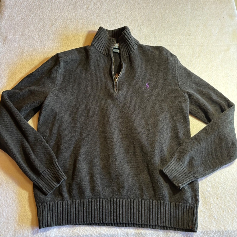 Polo Ralph Lauren Mens L‎ Purple Pony Logo Cotton Knit Half Zip Pullover Sweater